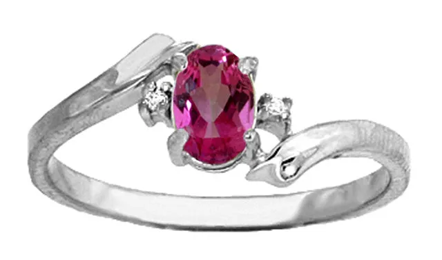 0.46 Carat 14K Solid Yellow Gold Rings Natural Diamond Pink Topaz