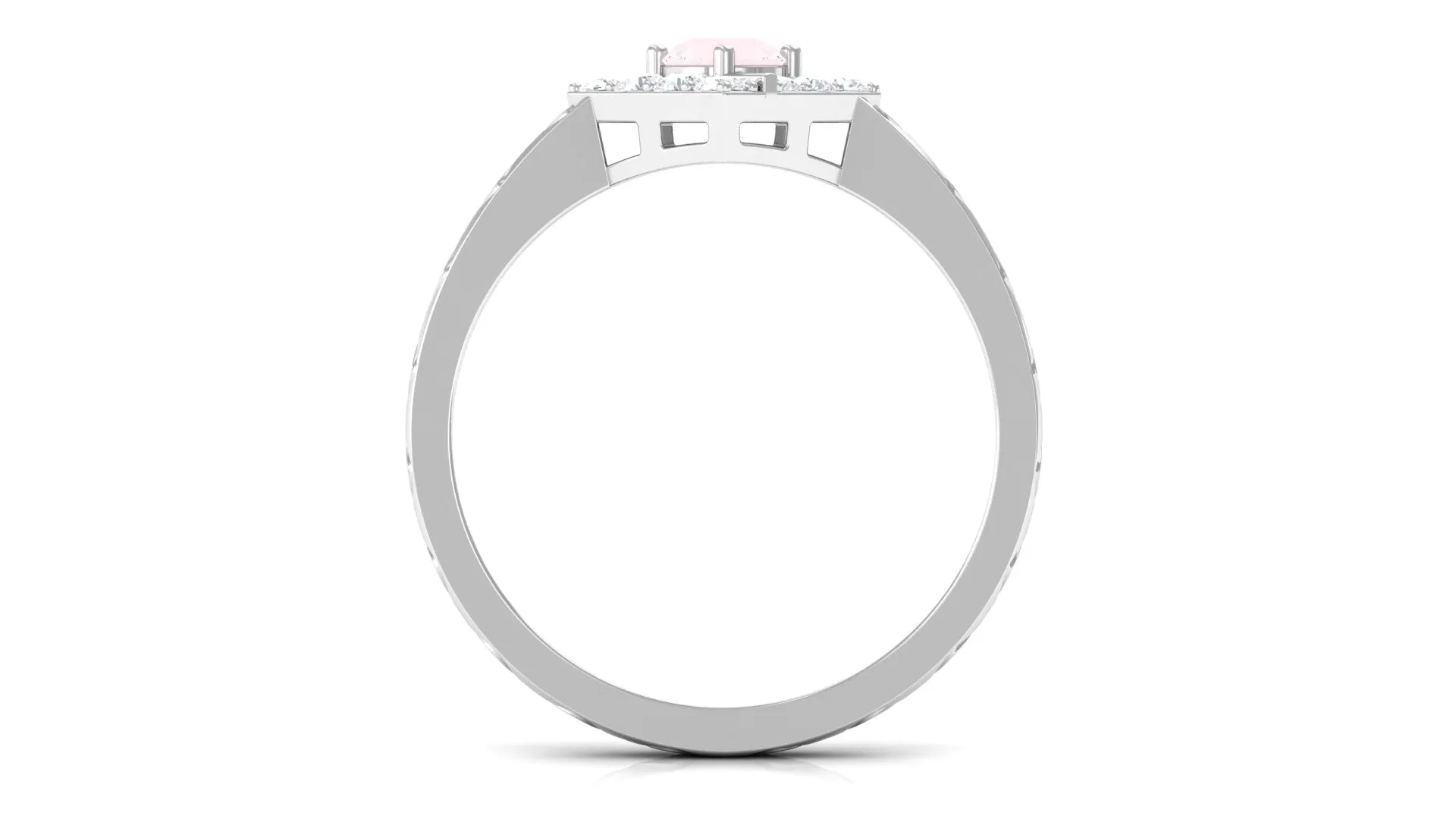 0.50 CT Rose Quartz Minimal Textured Ring with Diamond Accent