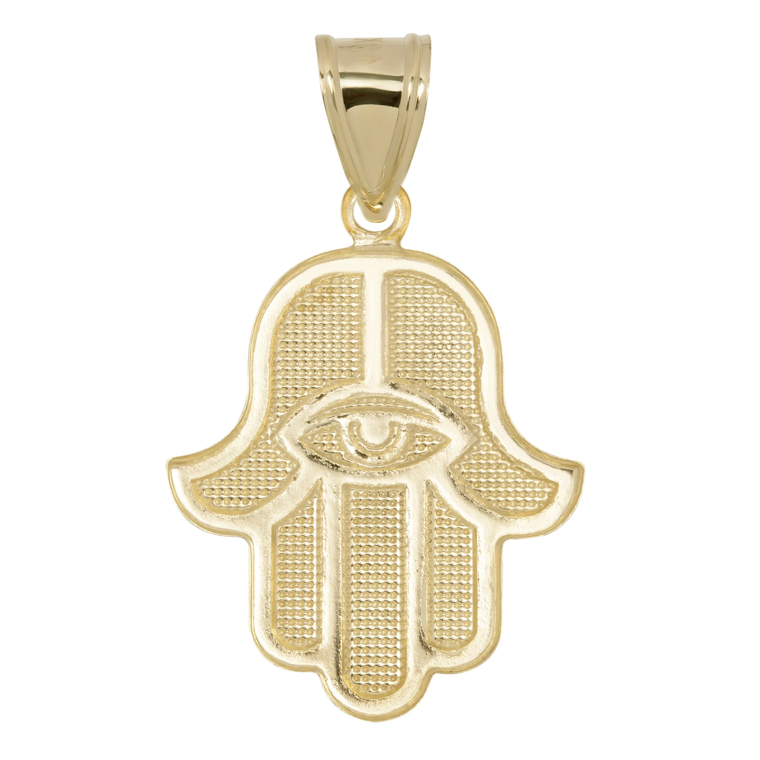 1 1/2" Diamond-Cut Hamsa Pendant Solid 10K Yellow Gold