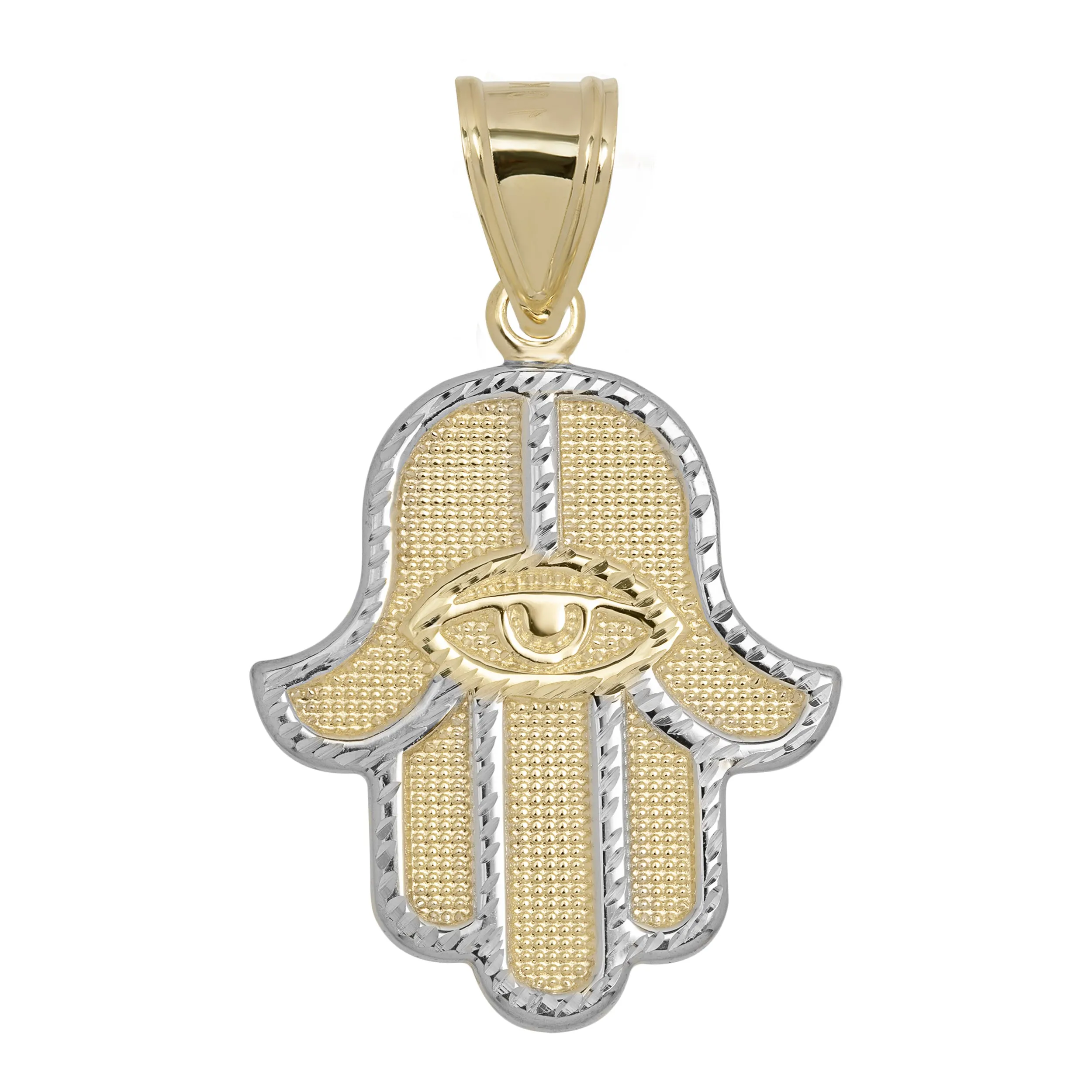 1 1/2" Diamond-Cut Hamsa Pendant Solid 10K Yellow Gold