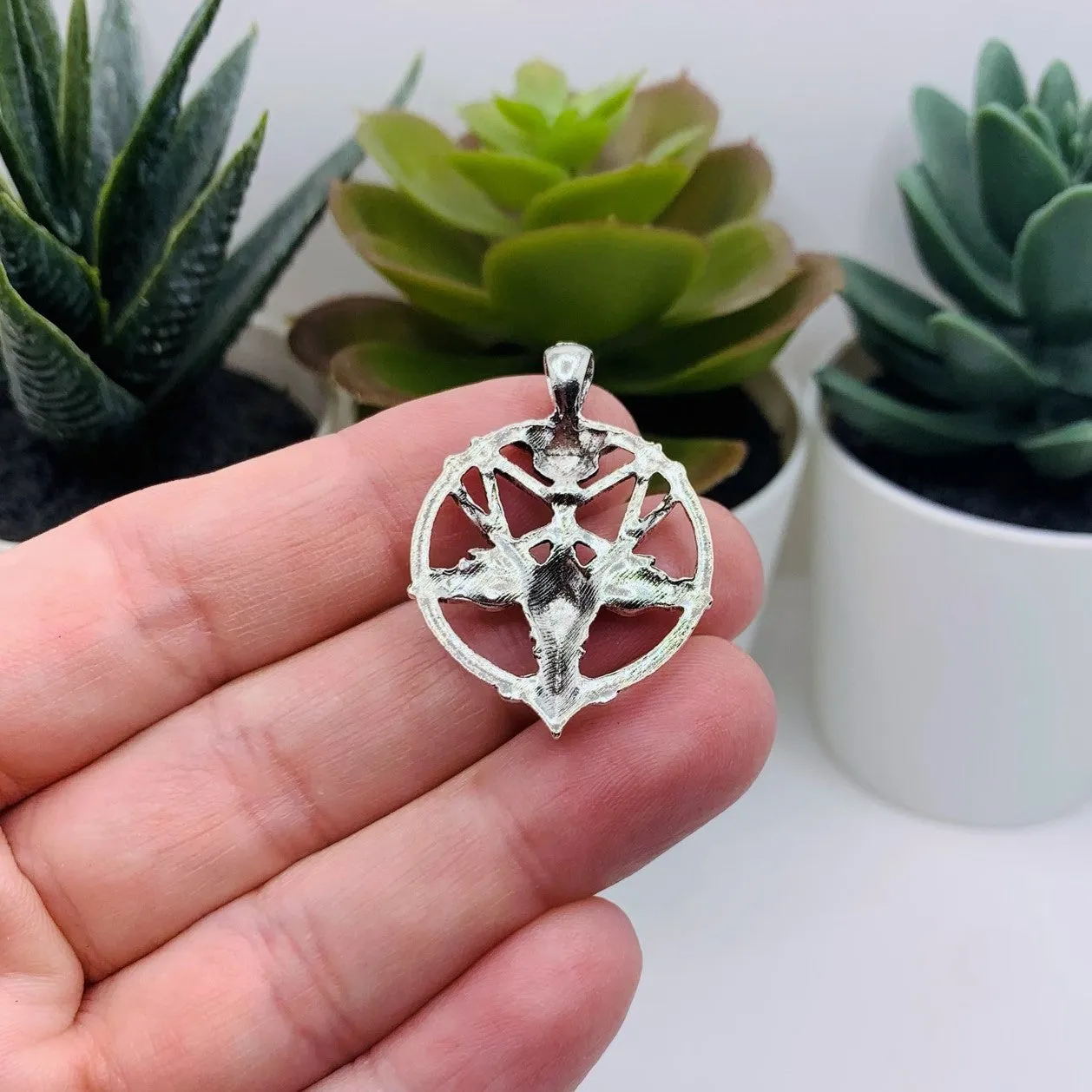 1, 4 or 20 Pieces: Silver Satanic Baphomet Pentagram Charms