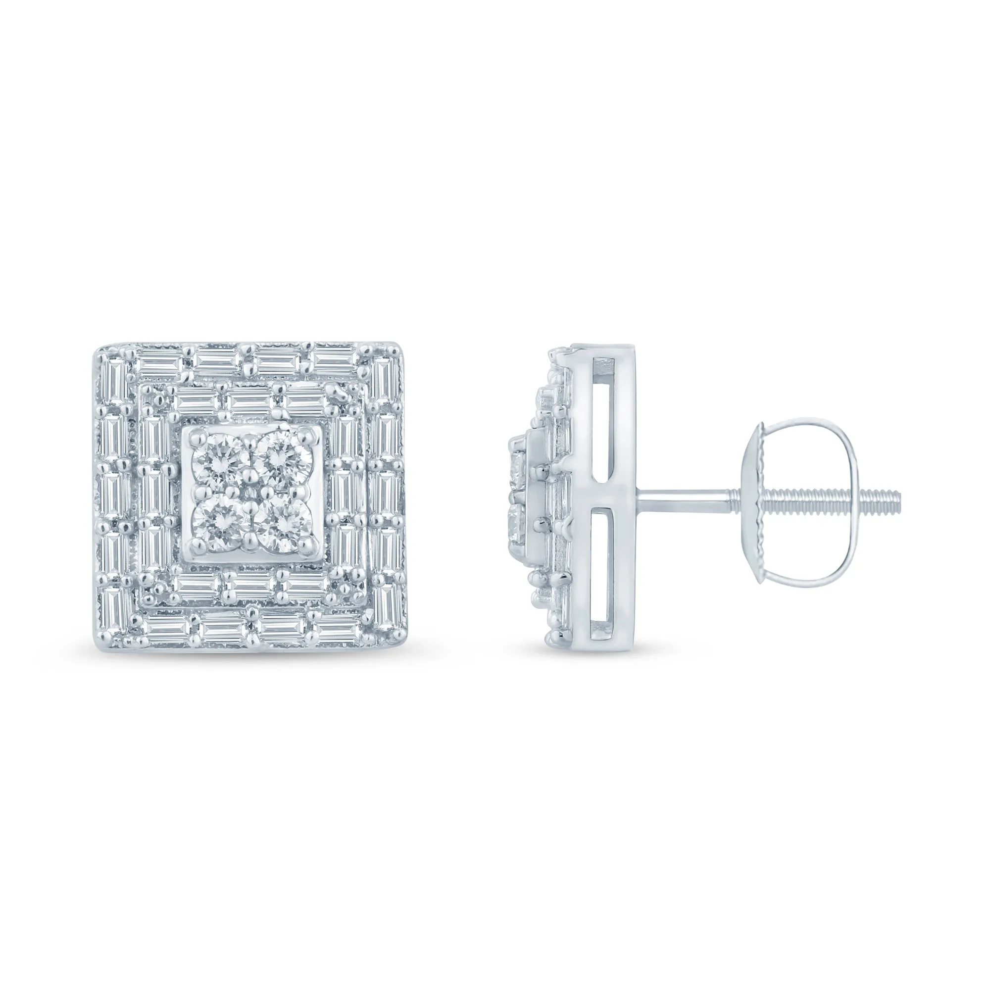 10 Karat White Gold 0.75 Carat Diamond Square Earrings