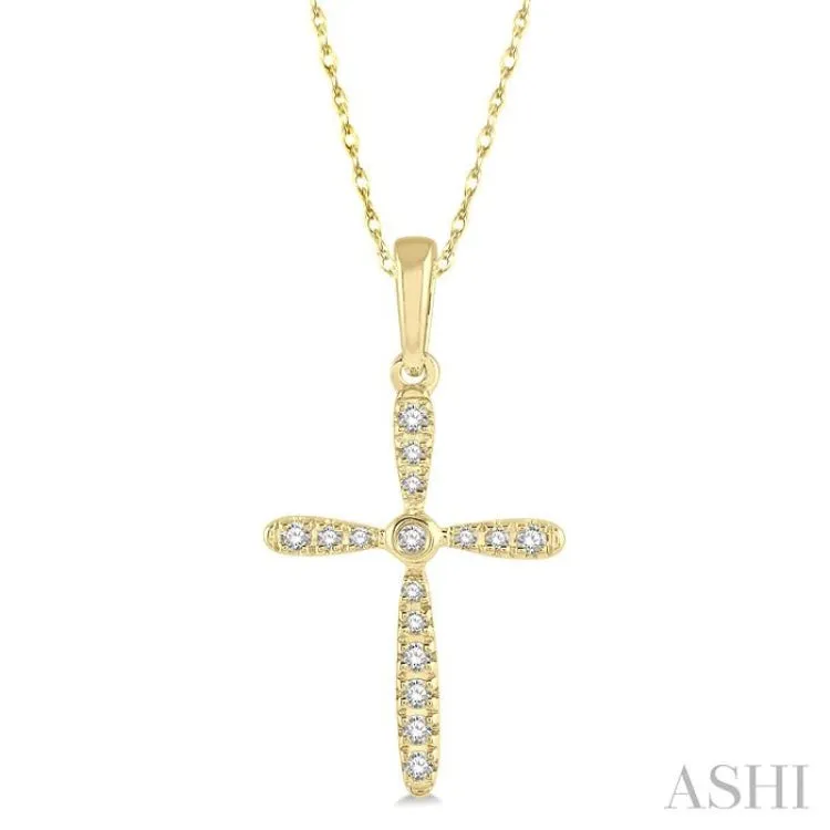 1/10 Ctw Cross Charm Round Cut Diamond Pendant in 10K Yellow Gold