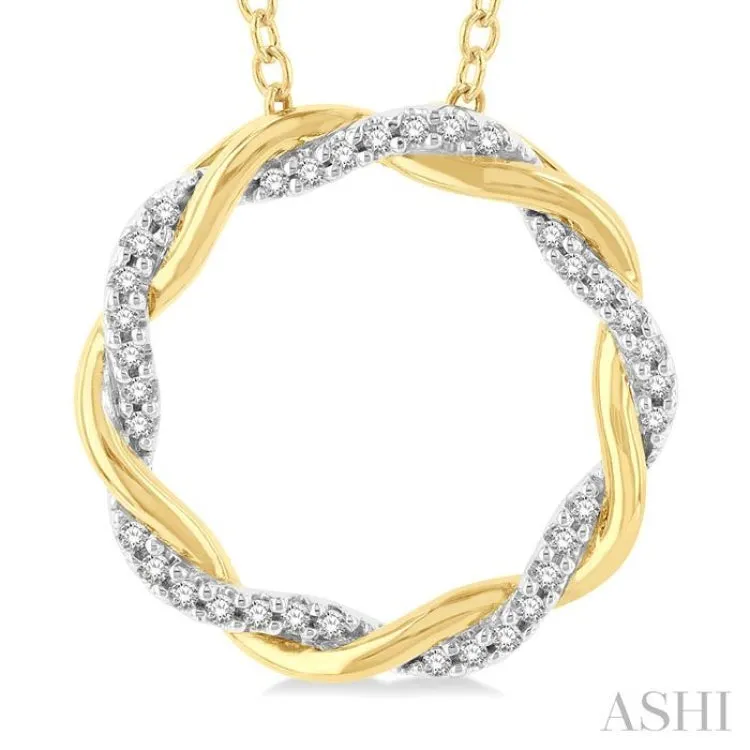 1/10 ctw Entwined Circle Round Cut Diamond Geometric Fashion Pendant With Chain in 10K Yellow Gold