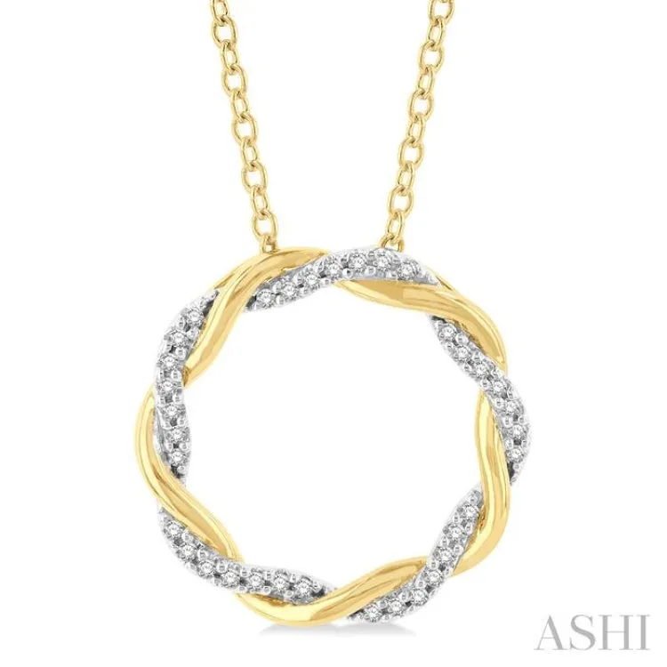 1/10 ctw Entwined Circle Round Cut Diamond Geometric Fashion Pendant With Chain in 10K Yellow Gold