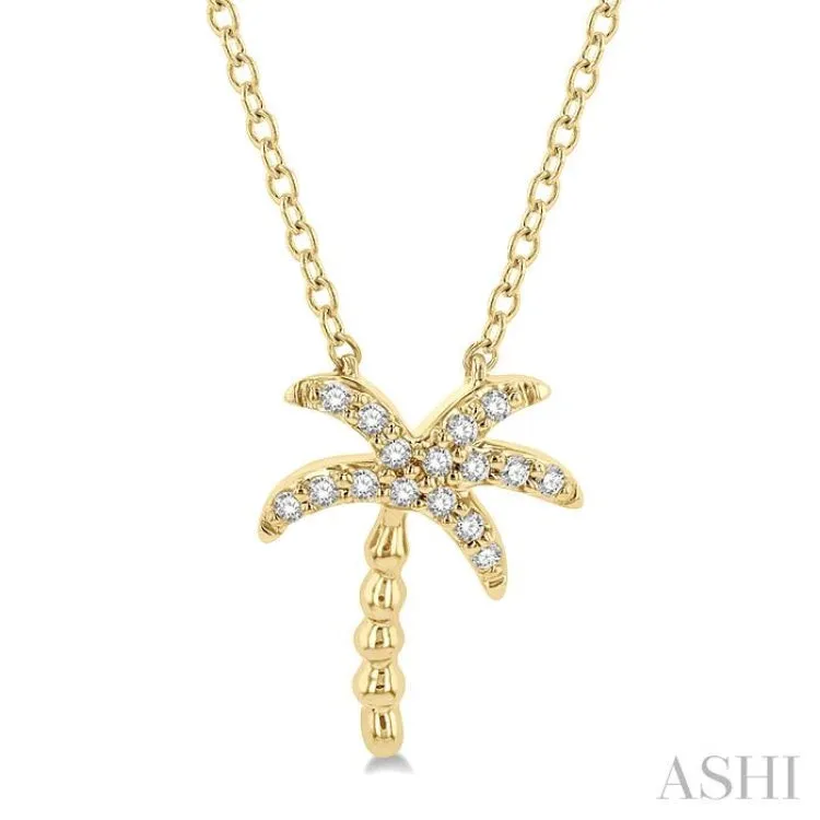 1/10 Ctw Palm Tree Round Cut Diamond Petite Fashion Pendant With Chain in 14K Yellow Gold