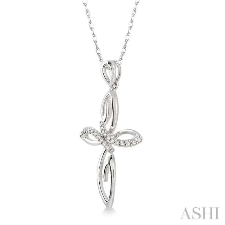 1/10 Ctw Round Cut Diamond Cross Pendant in 14K White Gold With Chain