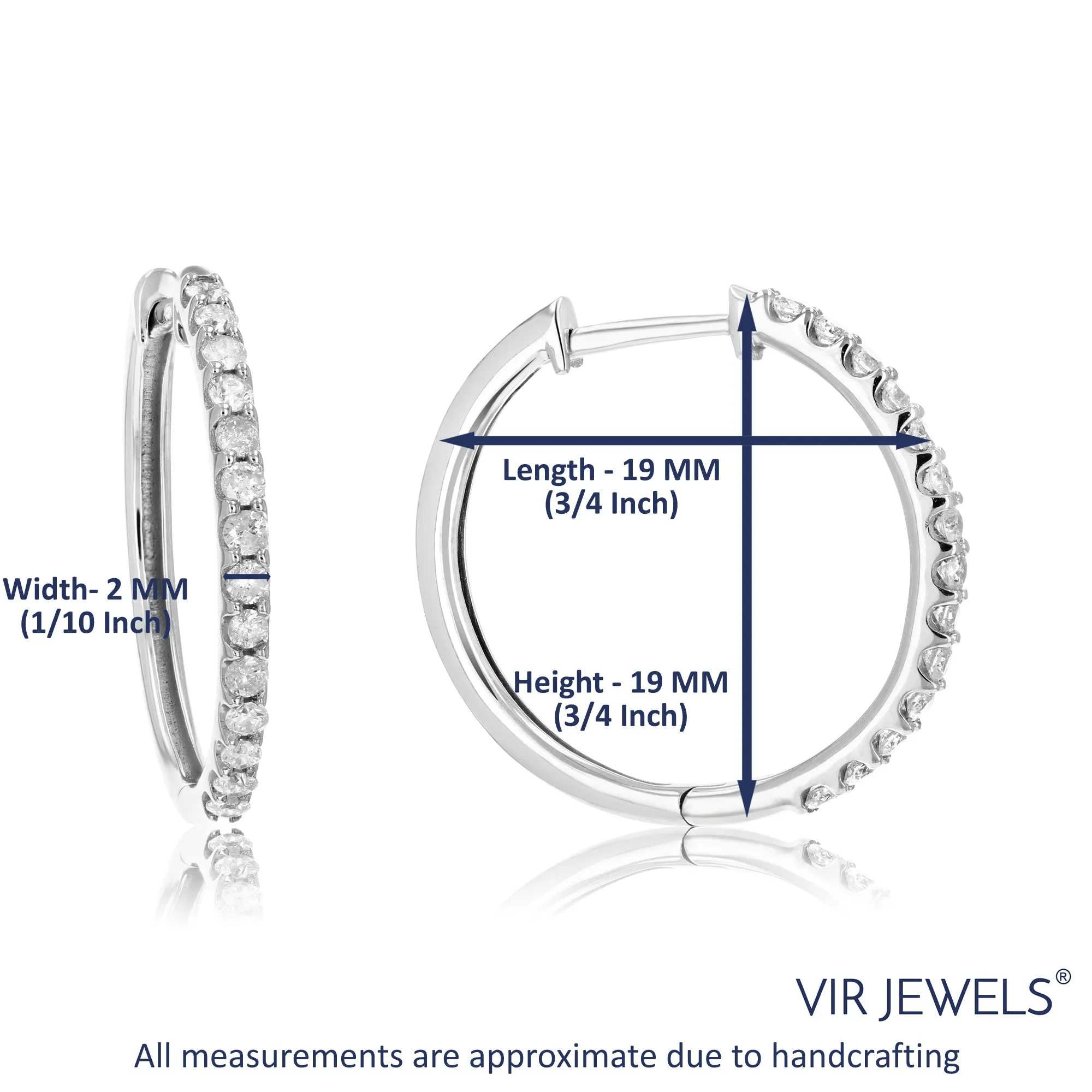 1/2 cttw Pave Diamond Hoop Earrings in Sterling Silver