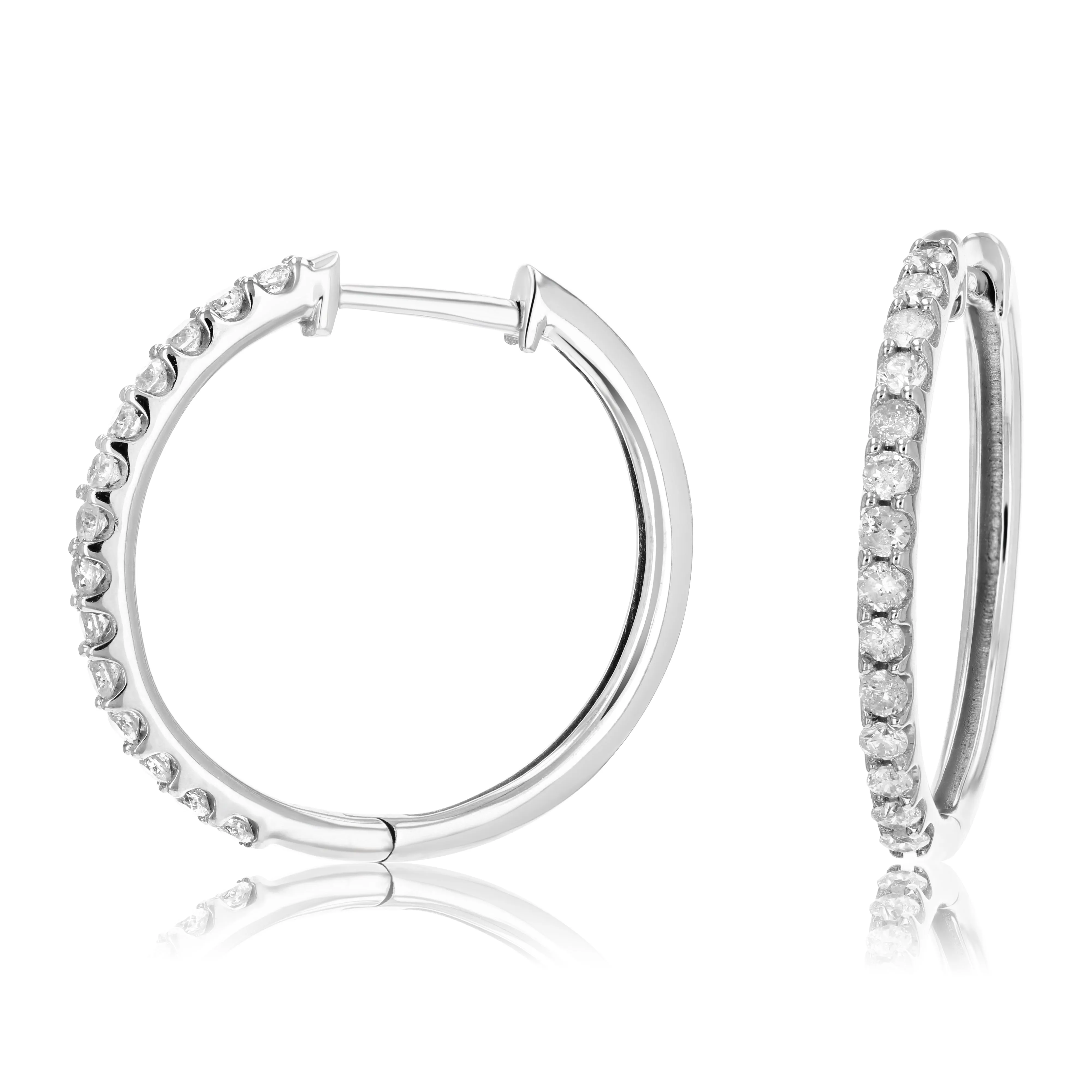 1/2 cttw Pave Diamond Hoop Earrings in Sterling Silver