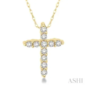 1/20 Ctw Round Cut Diamond Cross Pendant in 14K Yellow Gold with Chain