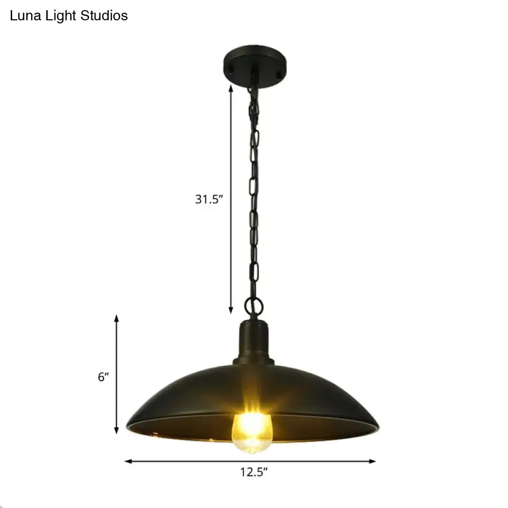 12.5"/16" W Loft Style Hanging Pendant Lamp with Bowl Shade, Adjustable Chain - Metallic and Black Finish