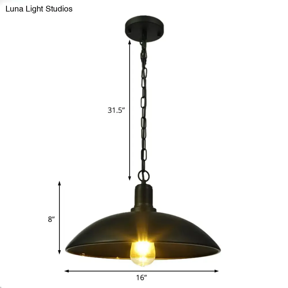 12.5"/16" W Loft Style Hanging Pendant Lamp with Bowl Shade, Adjustable Chain - Metallic and Black Finish