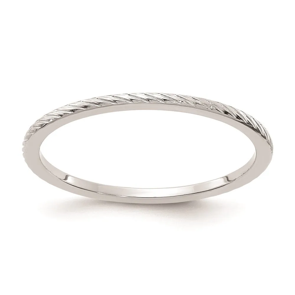 1.2mm 10k White Gold Twisted Pattern Stackable Band