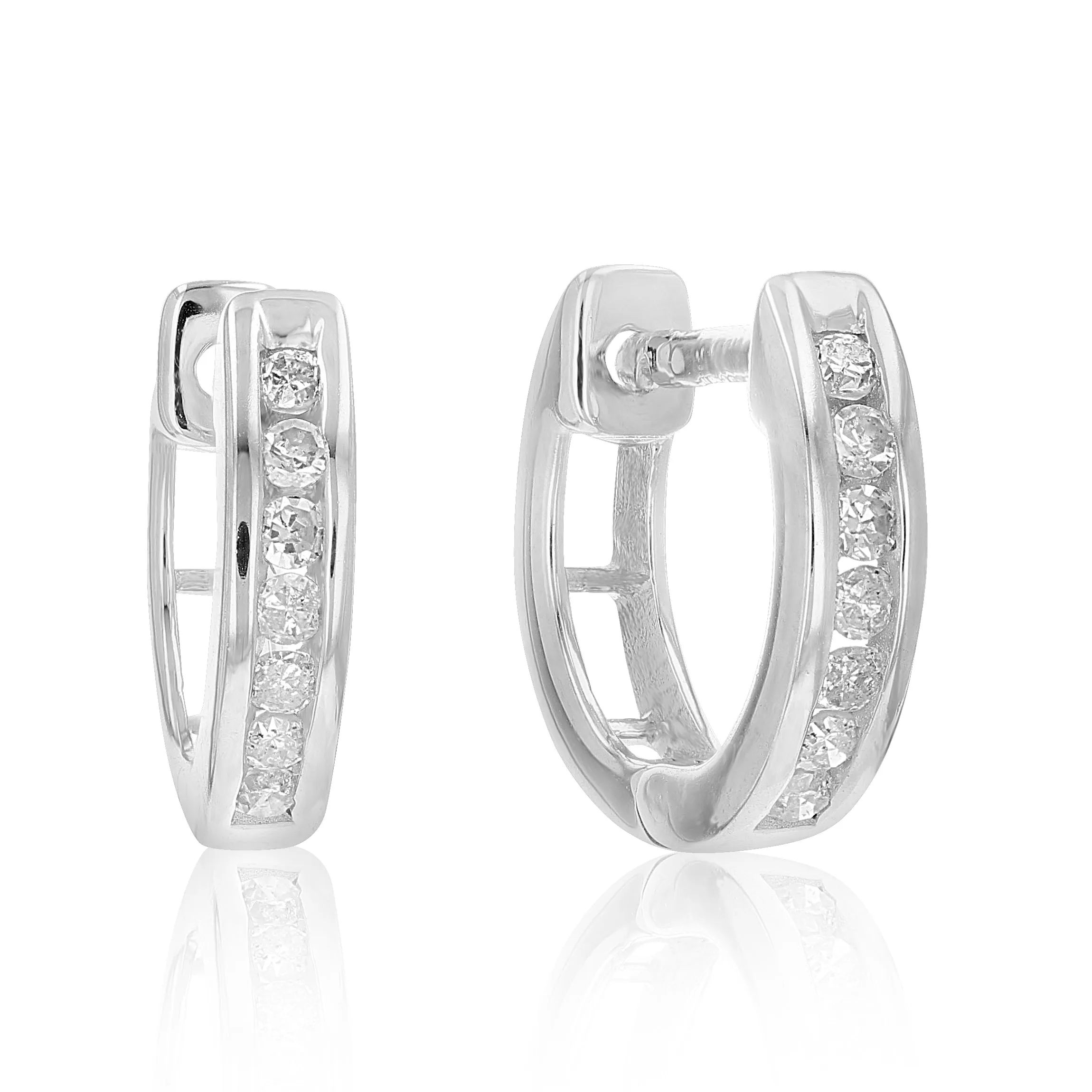 1/4 cttw Channel Diamonds Hoop Earrings in .925 Sterling Silver