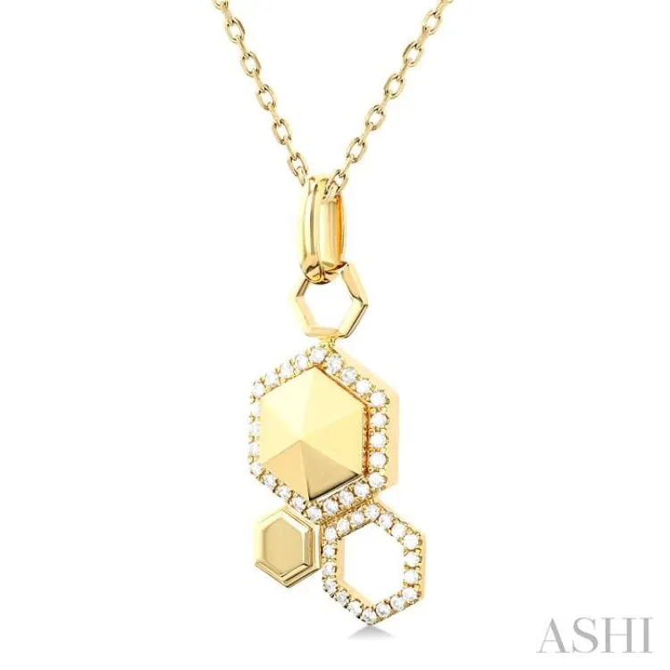 1/4 ctw Hexagon Motif Single Cut Diamond Fashion Pendant With Chain in 14K Yellow Gold