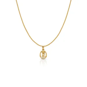 14K Gold CZ Boy Prayer Charm Pendant with 0.9mm Wheat Chain Necklace