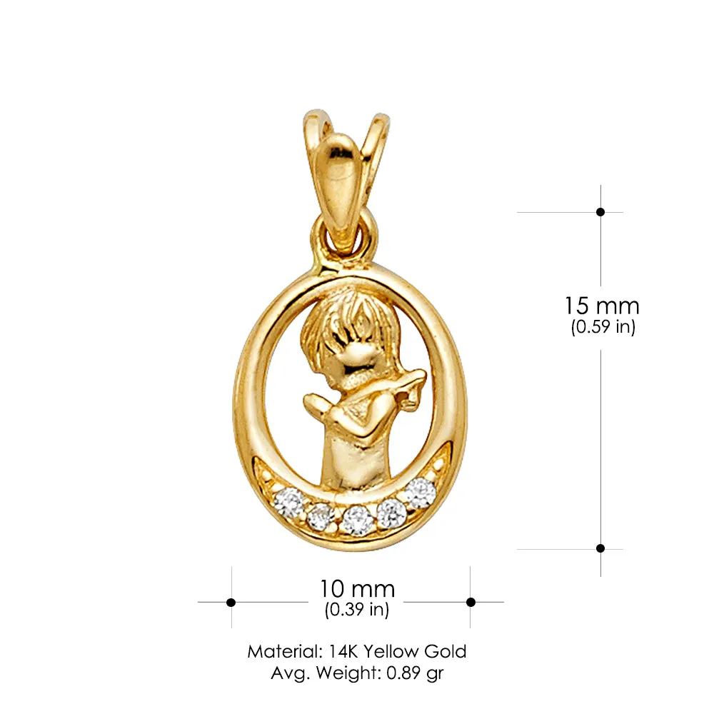 14K Gold CZ Girl Prayer Religious Pendant