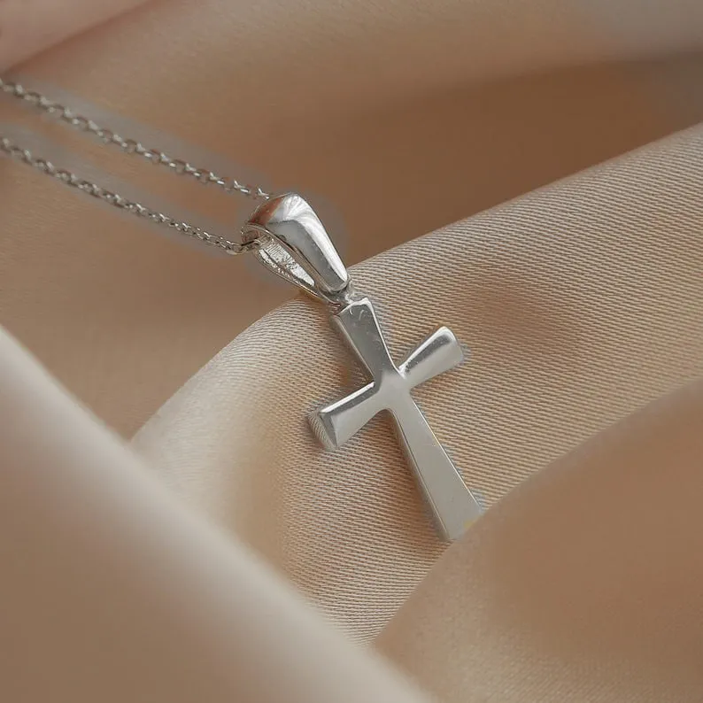 14K Gold Minimal Cross Pendant Religious Necklace Jewelry for Women and Men