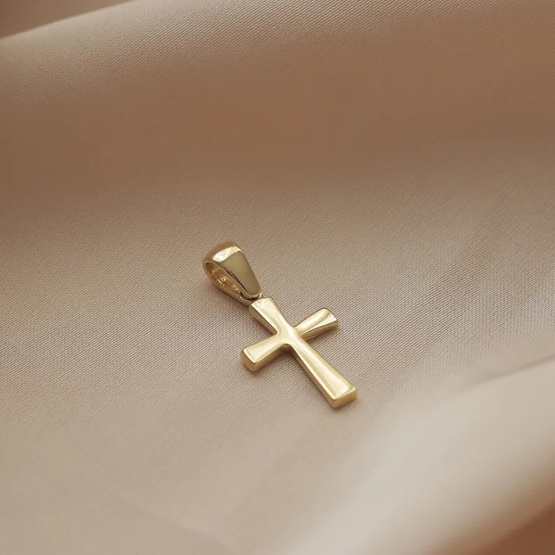 14K Gold Minimal Cross Pendant Religious Necklace Jewelry for Women and Men