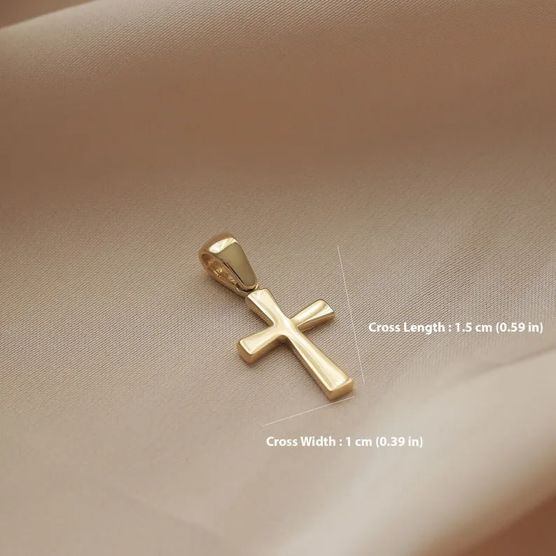 14K Gold Minimal Cross Pendant Religious Necklace Jewelry for Women and Men