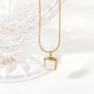 14k Gold Plated Stainless Steel Square Shell Pendant Necklace For Women Elegant Fashion Chokers Necklace