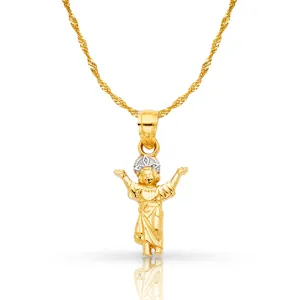 14K Gold Praying Jesus Yo Reinare Pendant with 1.2mm Singapore Chain