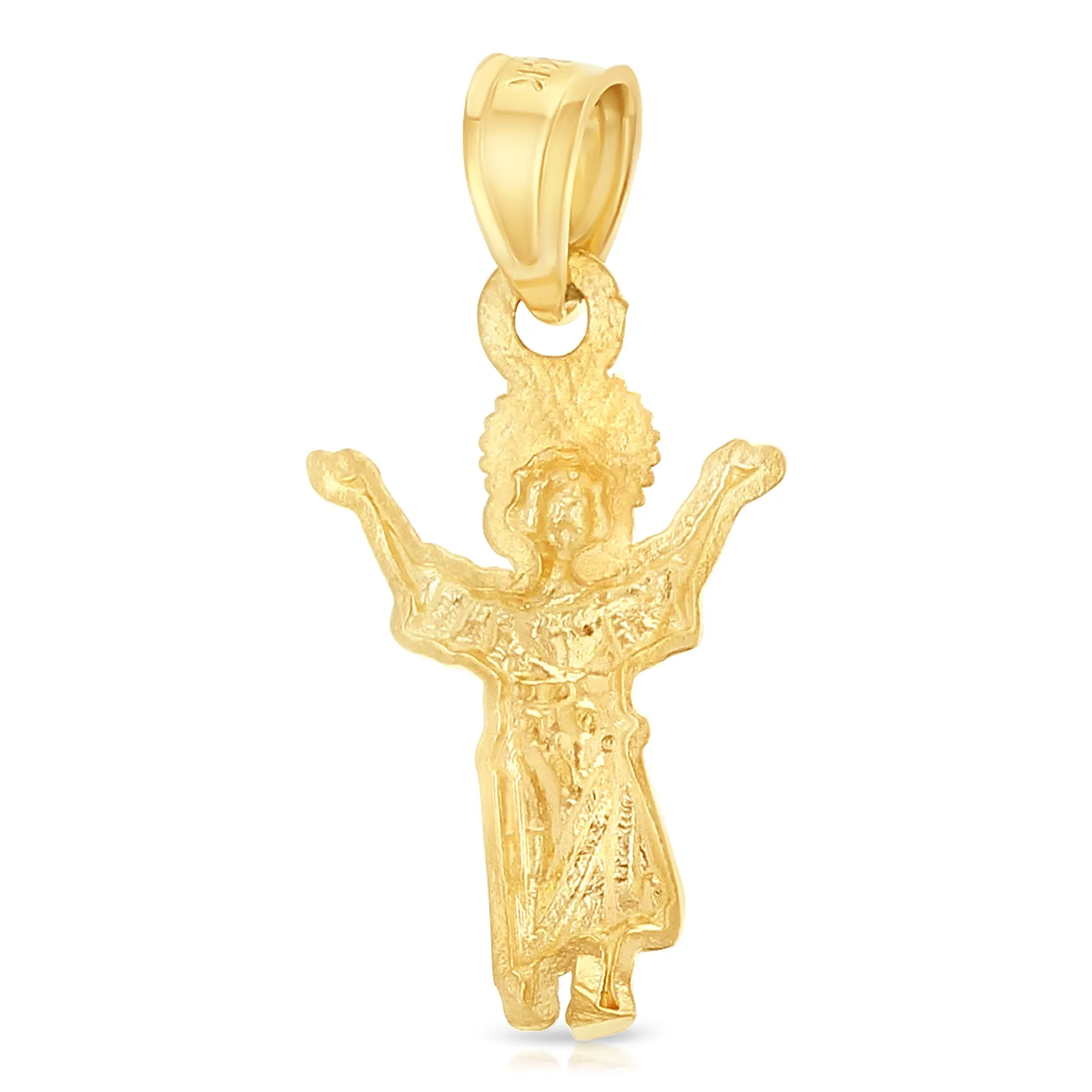 14K Gold Praying Jesus Yo Reinare Pendant with 1.2mm Singapore Chain