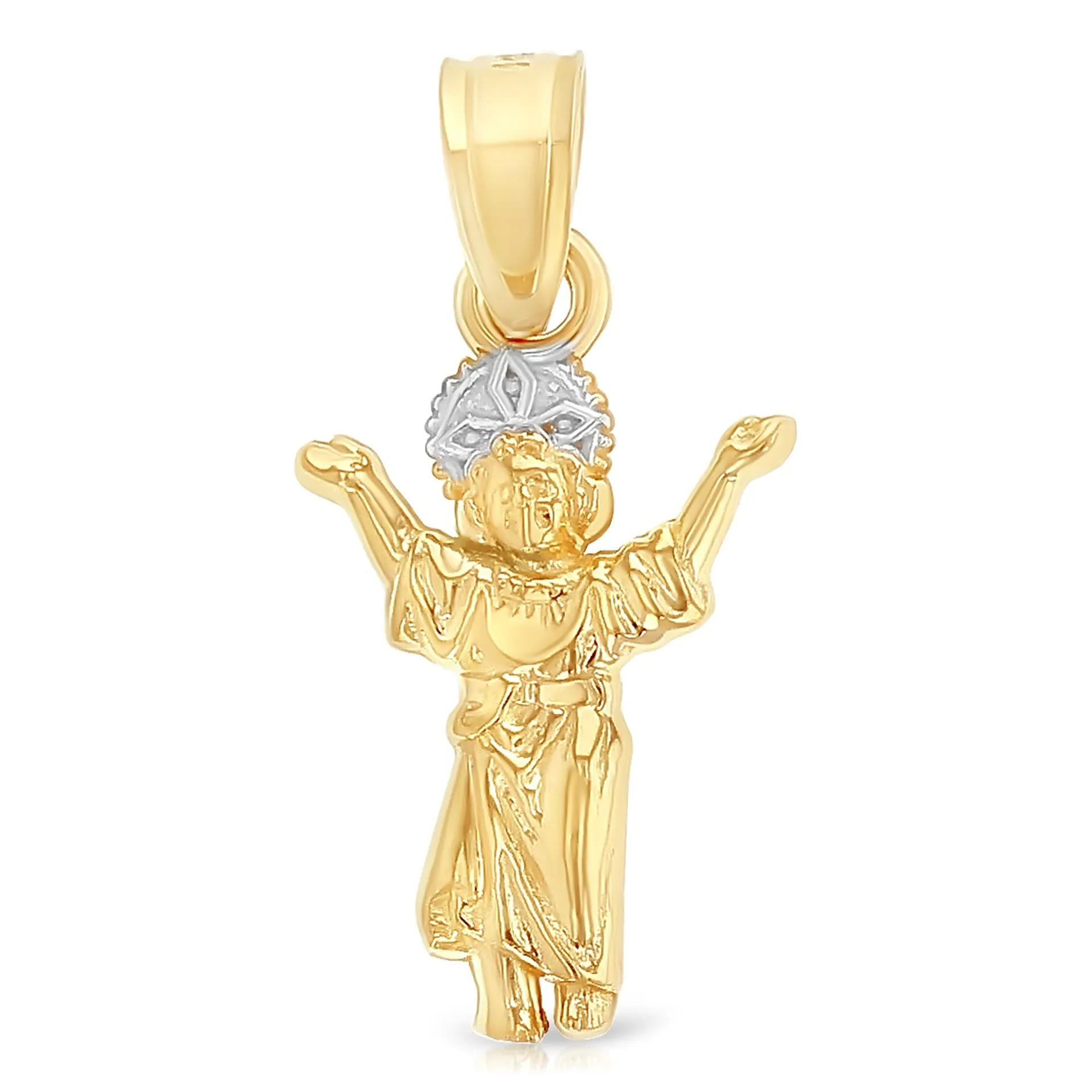 14K Gold Praying Jesus Yo Reinare Religious Pendant