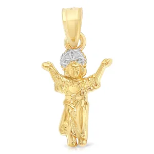 14K Gold Praying Jesus Yo Reinare Religious Pendant