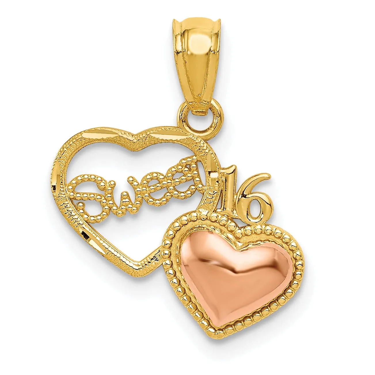 14k Two Tone Gold Sweet 16 Heart Pendant