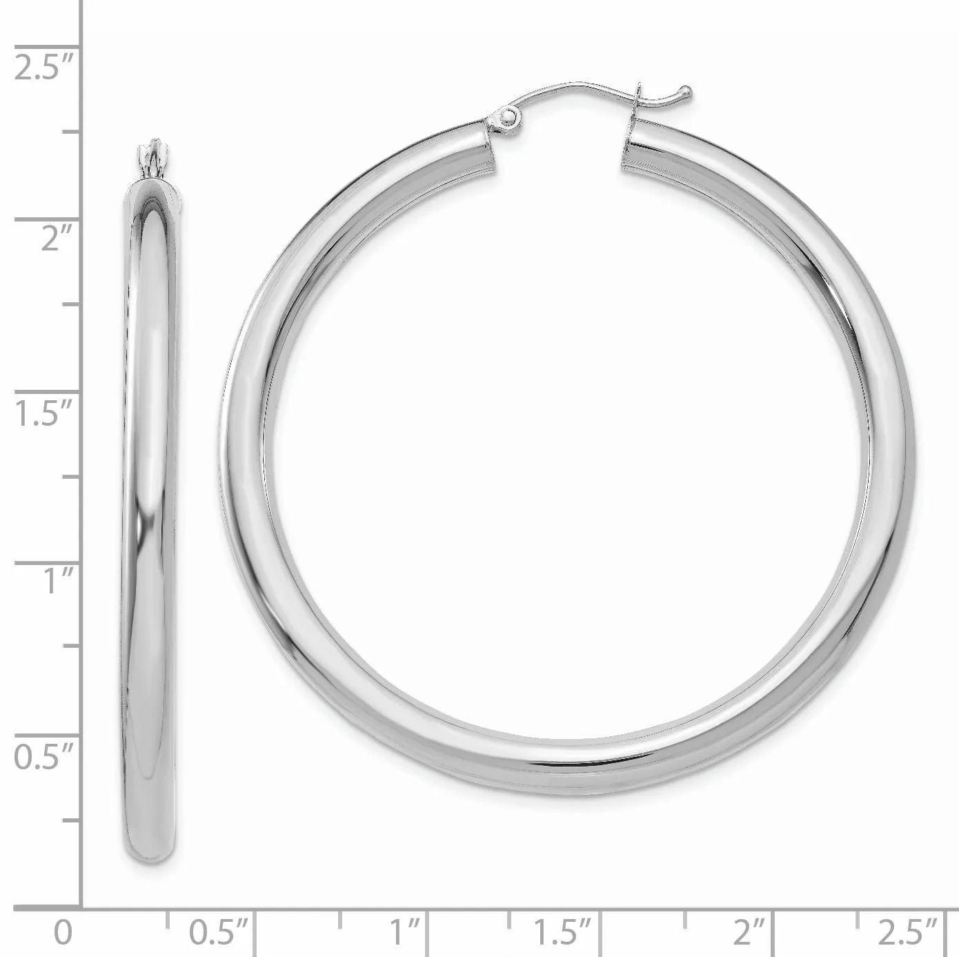 14k White Gold 4MM x 50MM Tube Hoop Earrings