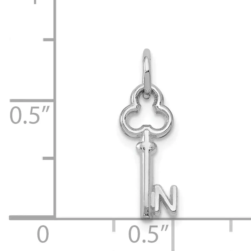 14K White Gold Fancy Key Shape Design Letter N Initial Charm Pendant