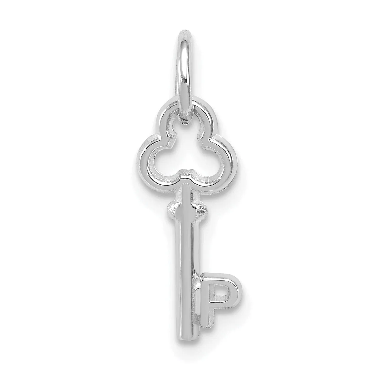 14K White Gold Fancy Key Shape Design Letter P Initial Charm Pendant