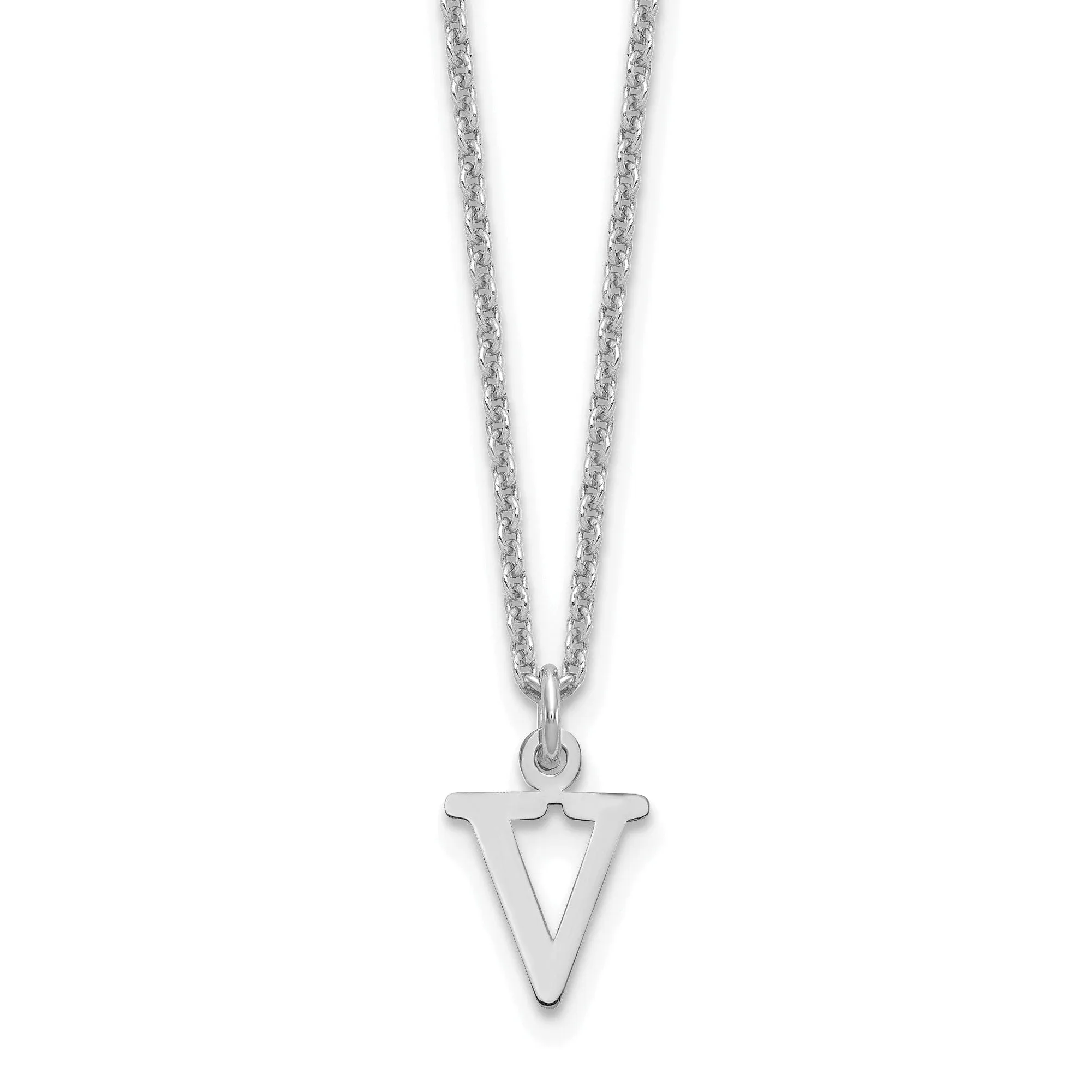 14k White Gold Tiny Cut Out Block Letter W Initial Pendant and Necklace