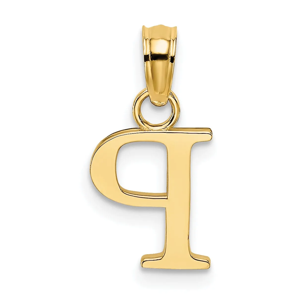 14K Yellow Gold Block Design Small Letter P Initial Pendant