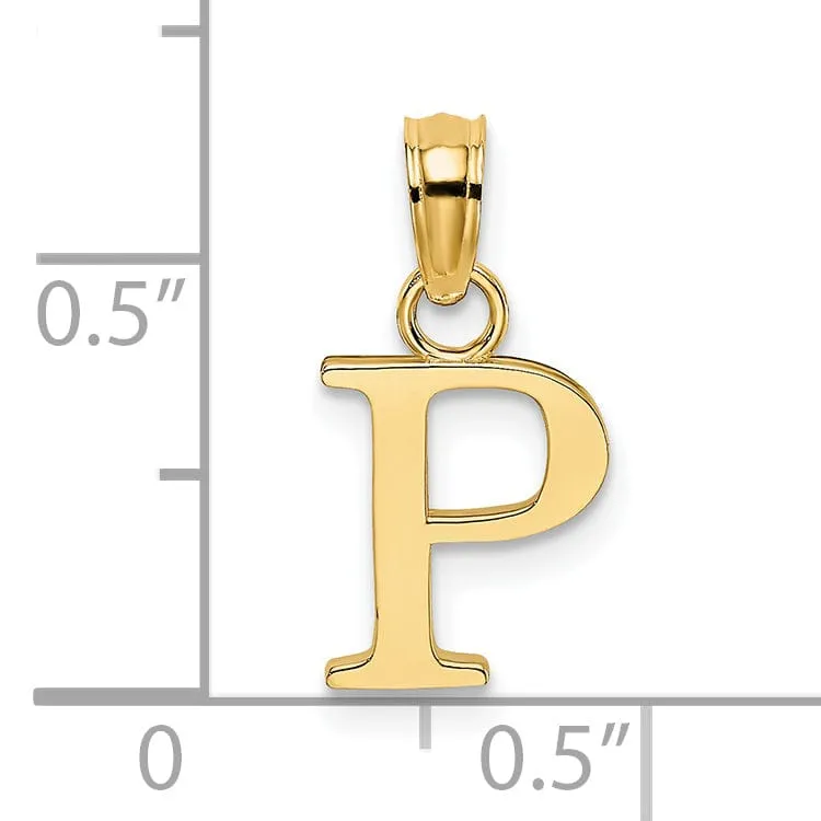 14K Yellow Gold Block Design Small Letter P Initial Pendant