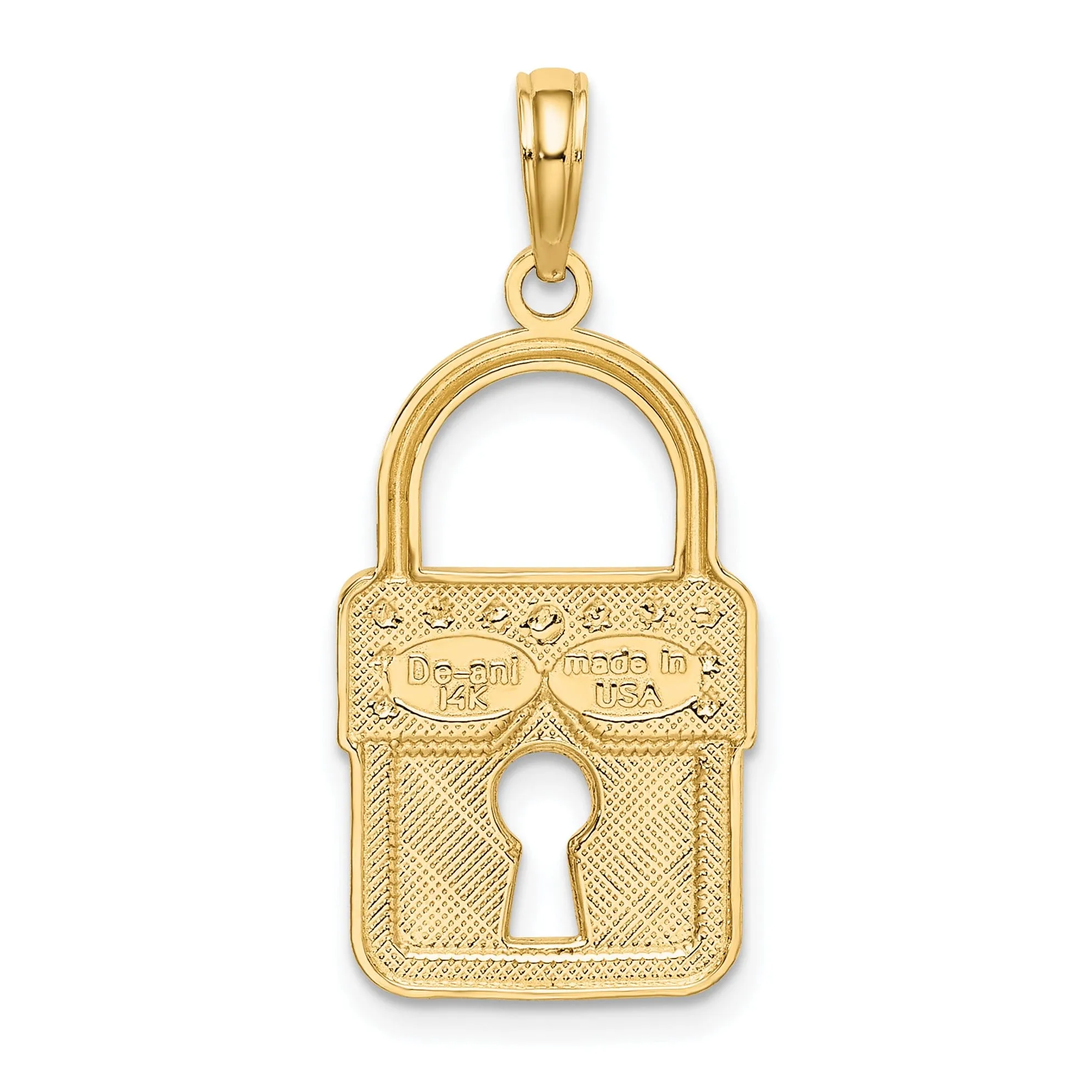 14k Yellow Gold Concave Lock with Key Hole Design Charm