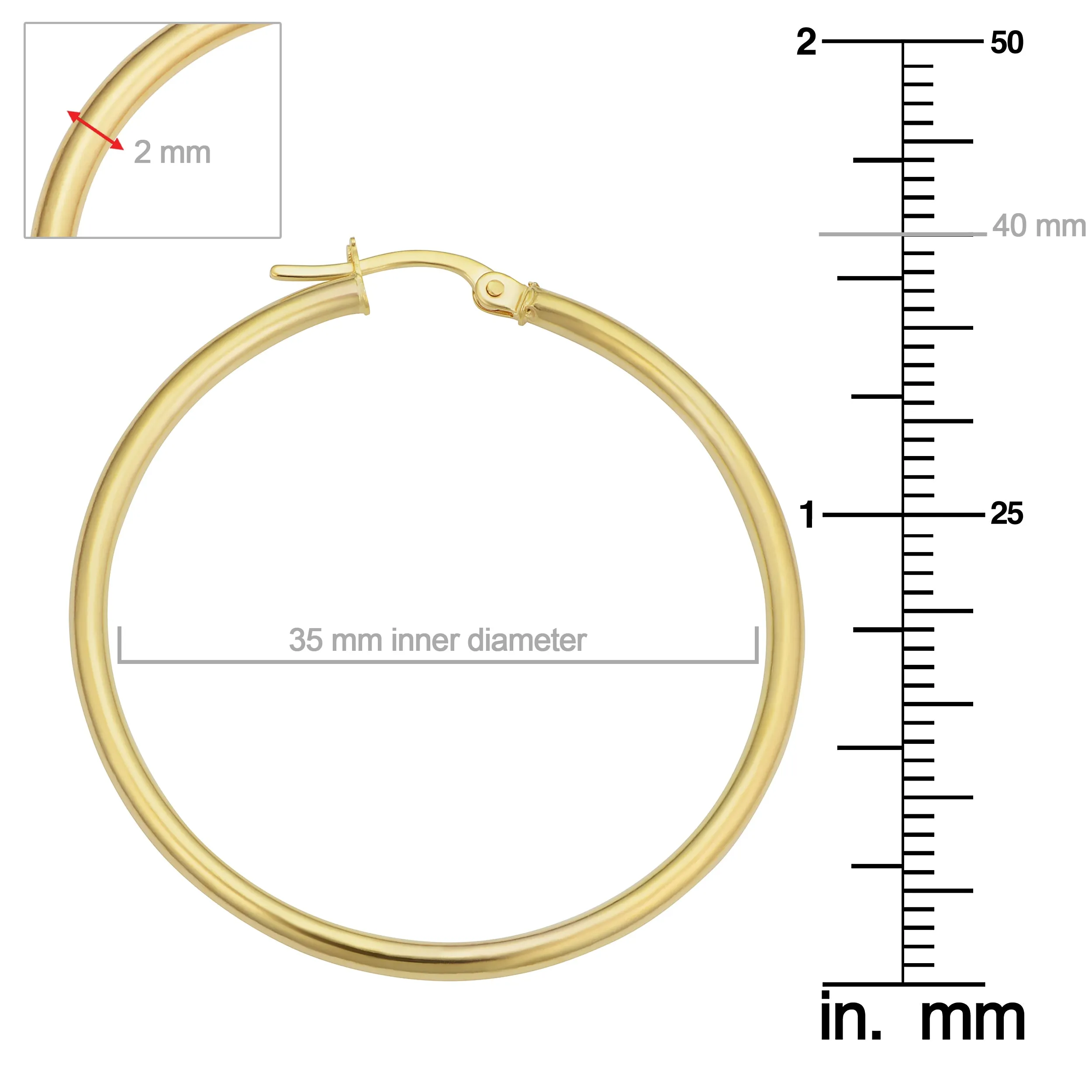 14k Yellow Gold Hoop Earrings (2x35 mm)