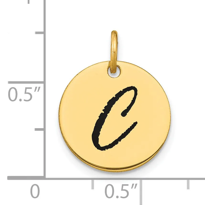 14k Yellow Gold Polished Black Epoxy Finish Letter C Initial Disk Shape Charm Pendant