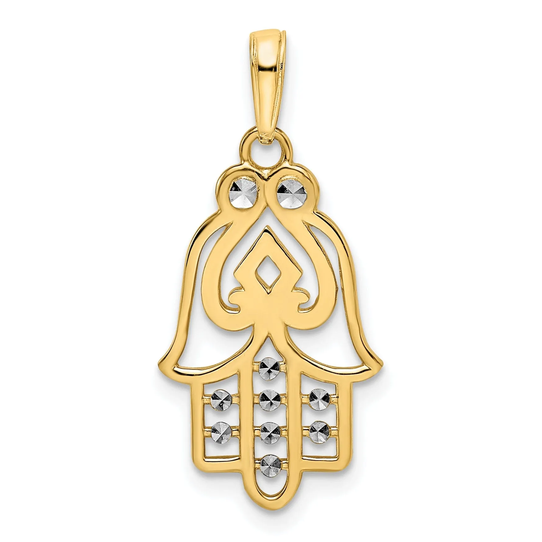 14k Yellow Gold Polished D.C Finish Hamsa with Spade Symbol Pendant