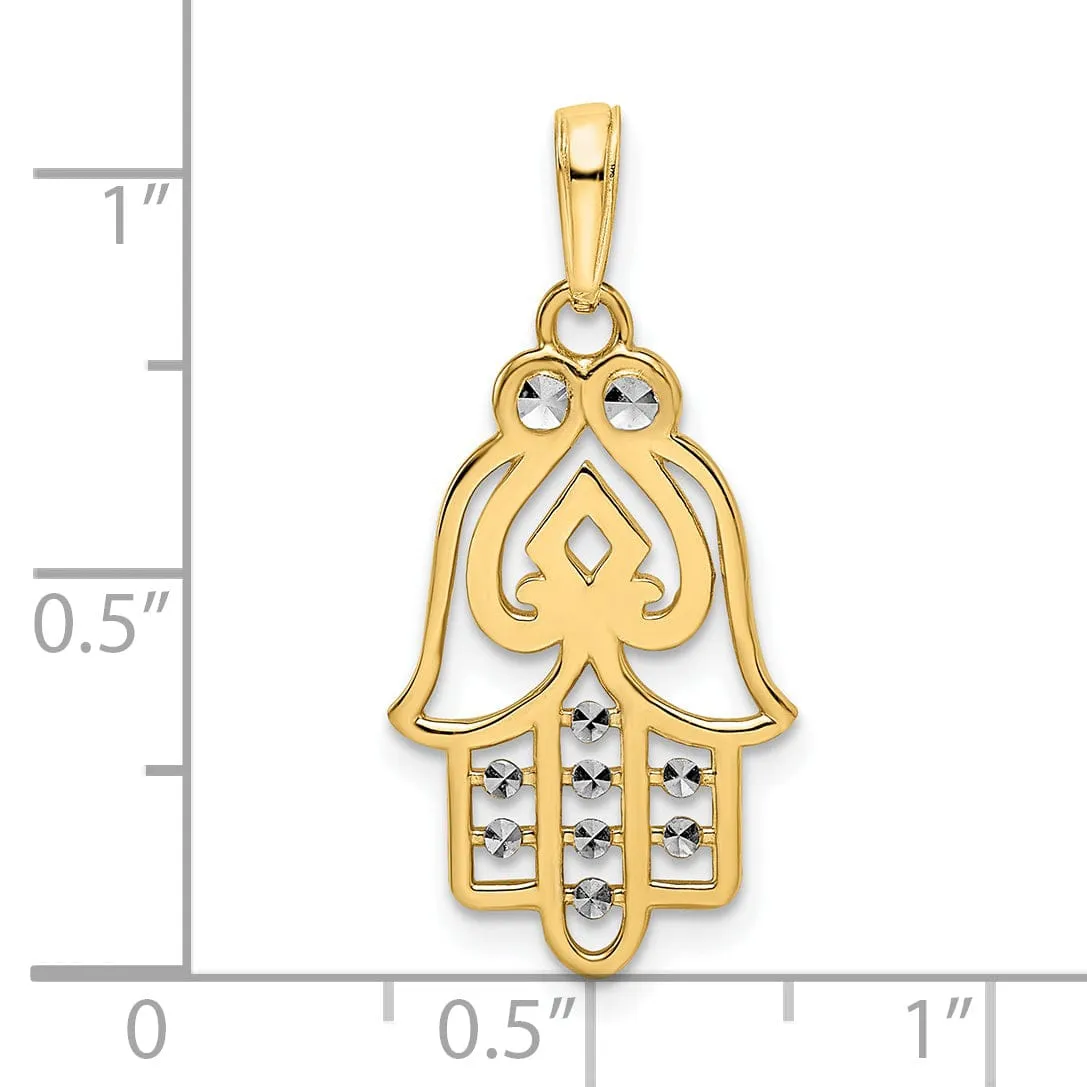 14k Yellow Gold Polished D.C Finish Hamsa with Spade Symbol Pendant