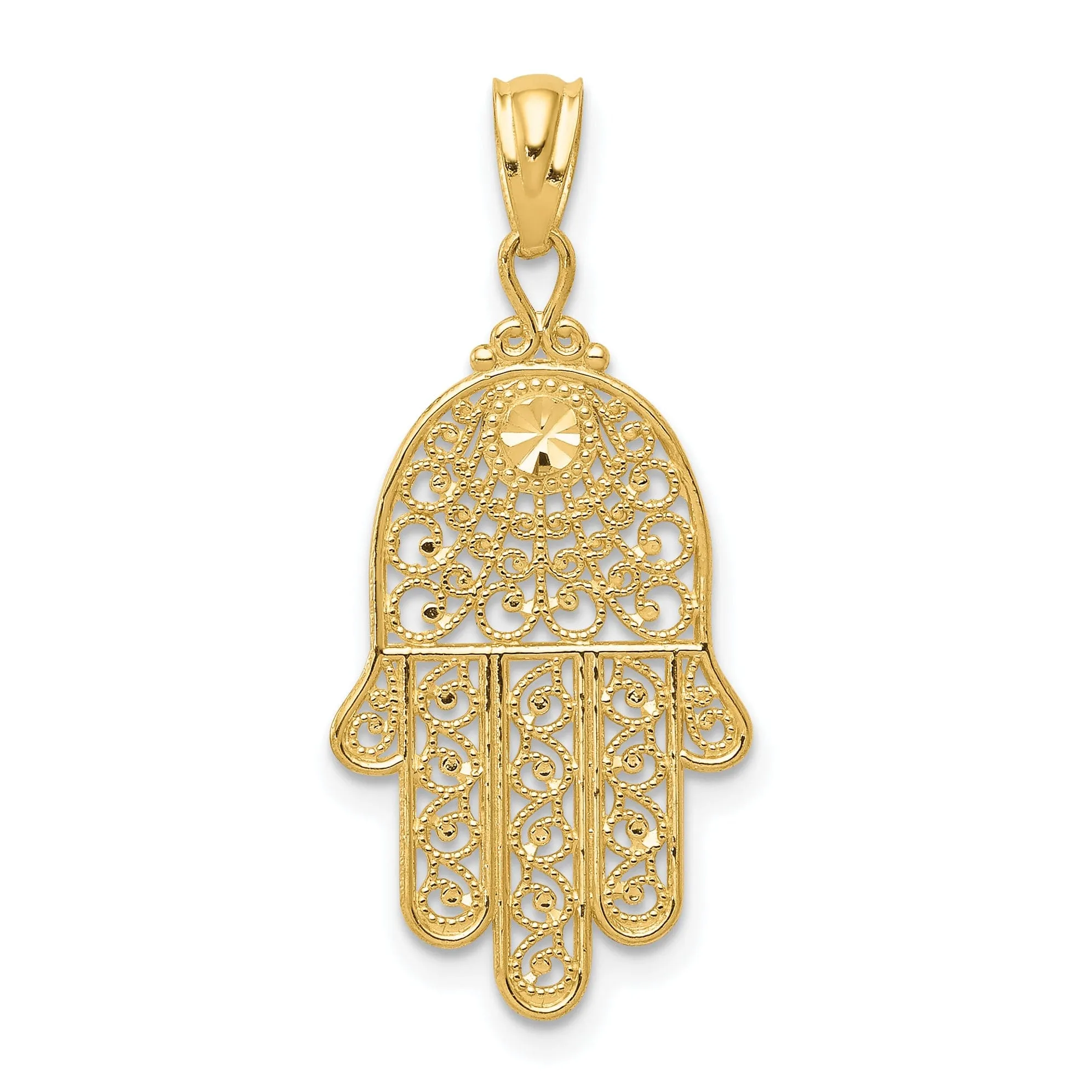 14k Yellow Gold Polished Finish Fancy Filligree Hand Of God Pendant