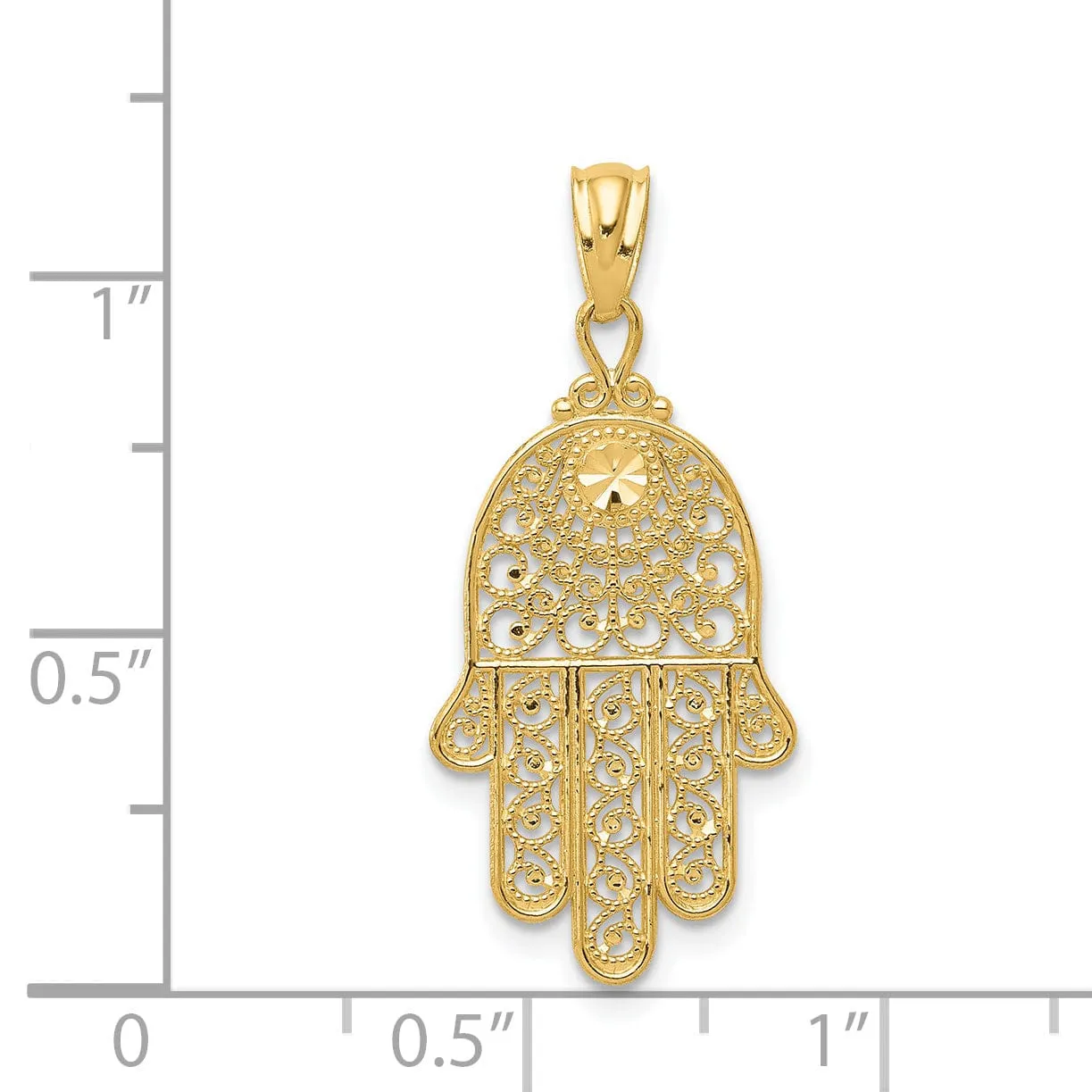 14k Yellow Gold Polished Finish Fancy Filligree Hand Of God Pendant