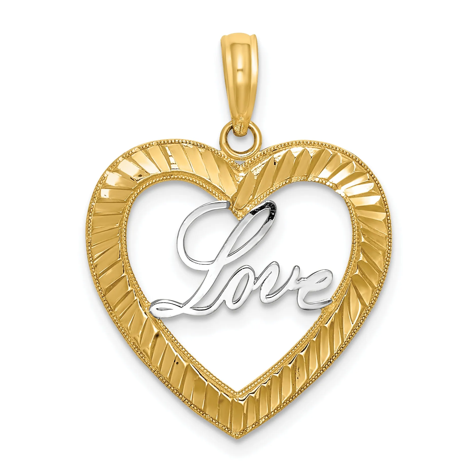 14k Yellow Gold Rhodium D.C LOVE Heart Pendant