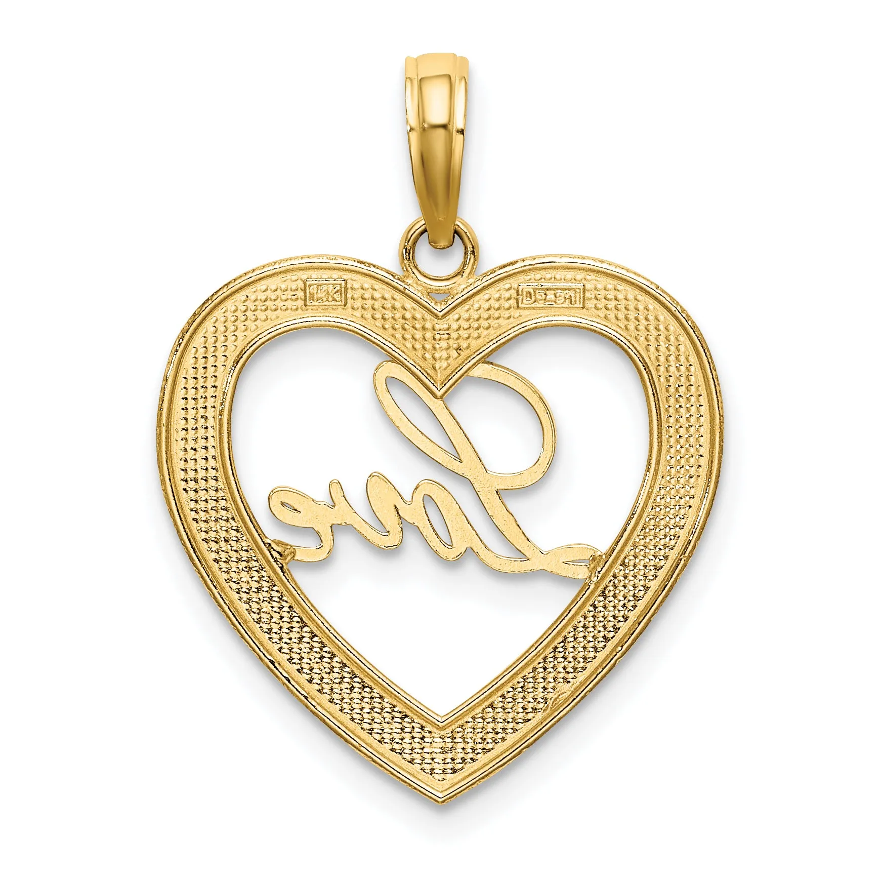 14k Yellow Gold Rhodium D.C LOVE Heart Pendant