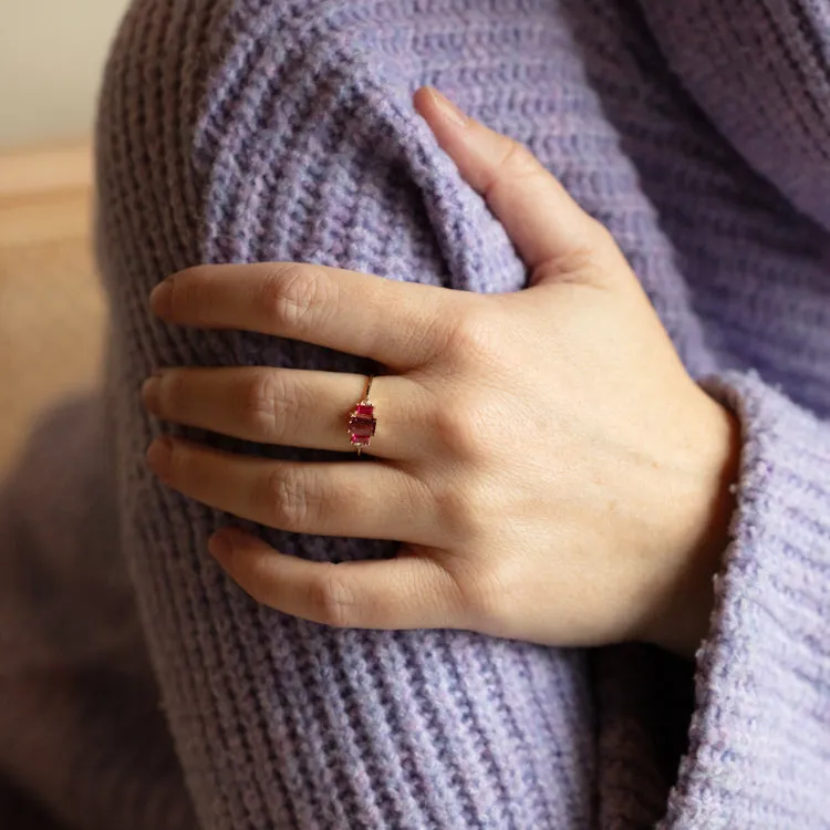 14kt Gold Rhodolite Garnet and Topaz Cascading Love Ring