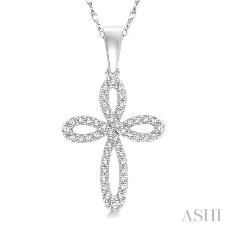 1/5 ctw Infinity Round Cut Diamond Cross Pendant With Chain in 14K White Gold