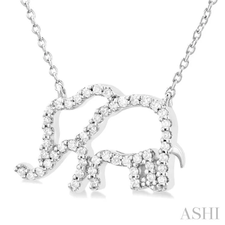 1/5 ctw Petite Elephant Outline Round Cut Diamond Fashion Pendant With Chain in 10K White Gold