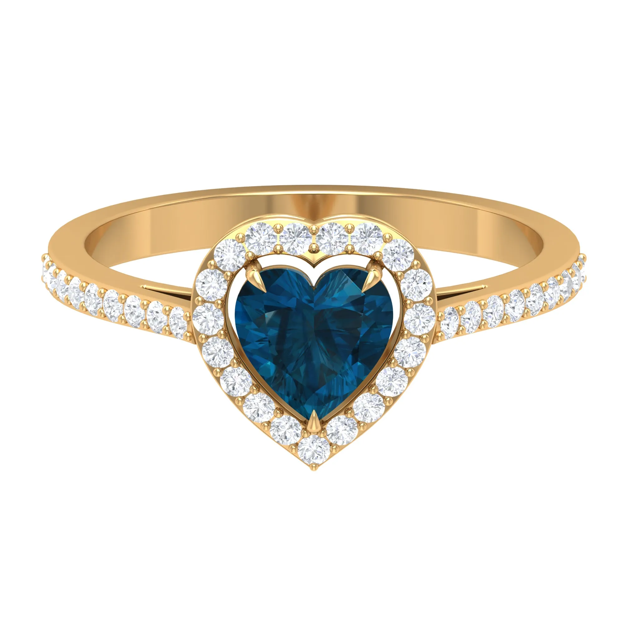 1.50 CT Heart Shape London Blue Topaz Engagement Ring with Diamond Accent