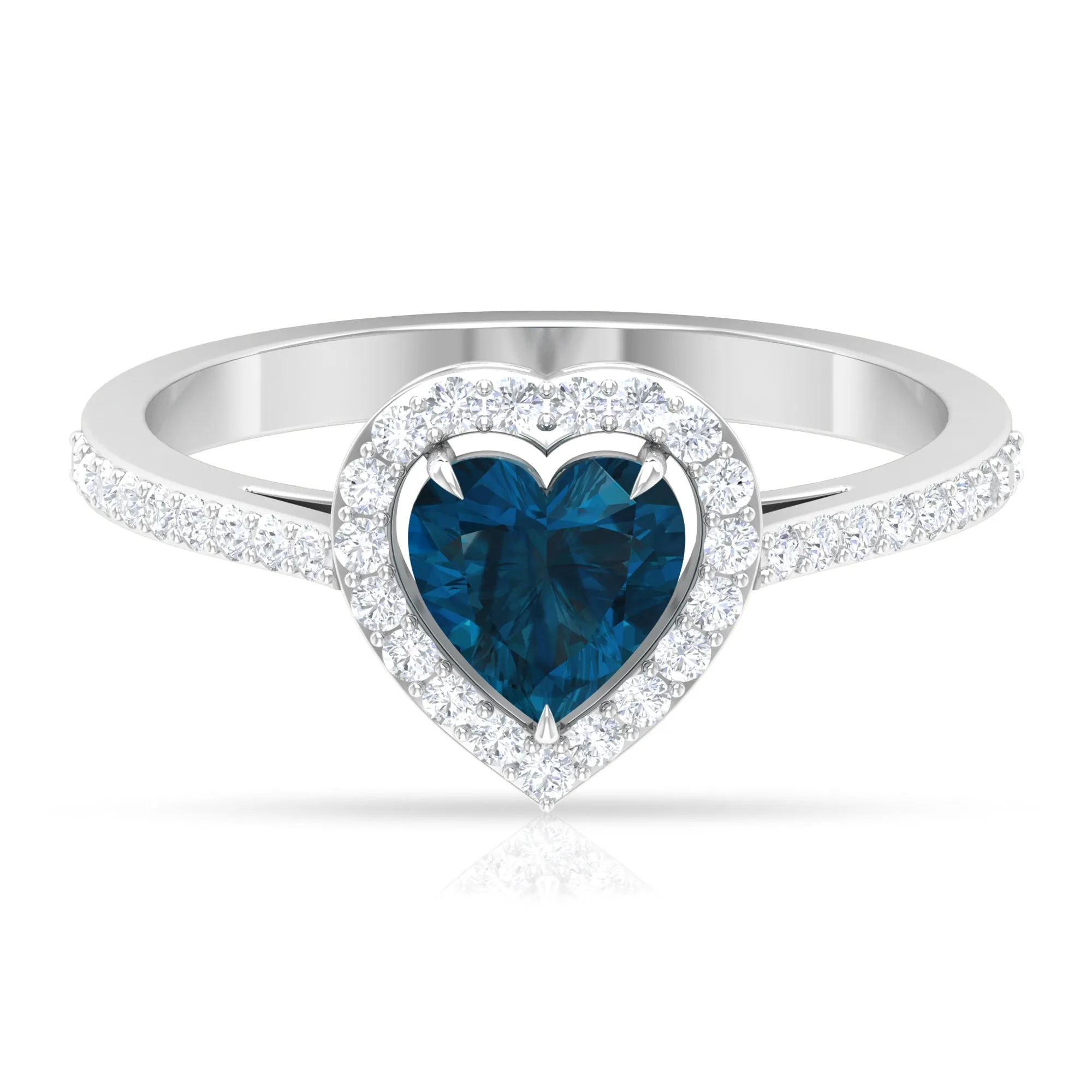 1.50 CT Heart Shape London Blue Topaz Engagement Ring with Diamond Accent